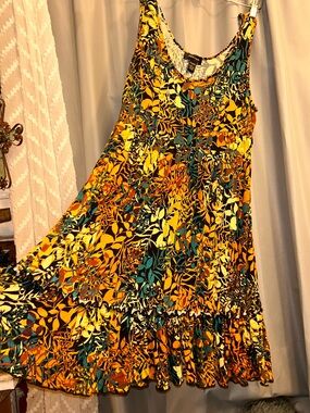 Spense retro sleeveless tropical Floral coverup dress boho L